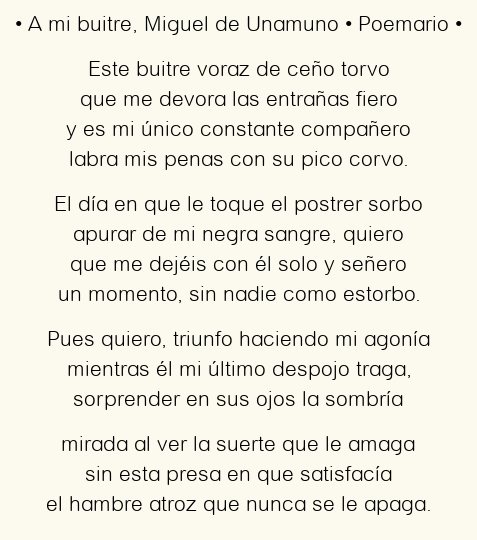 Imagen con el poema A mi buitre, por Miguel de Unamuno