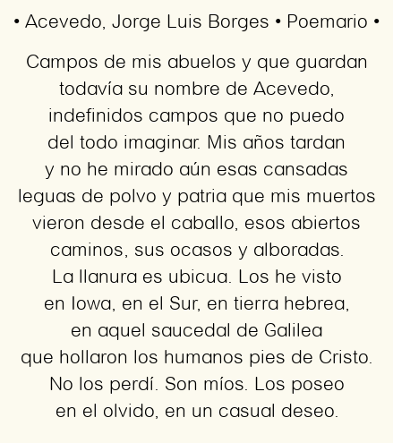 Imagen con el poema Acevedo, por Jorge Luis Borges
