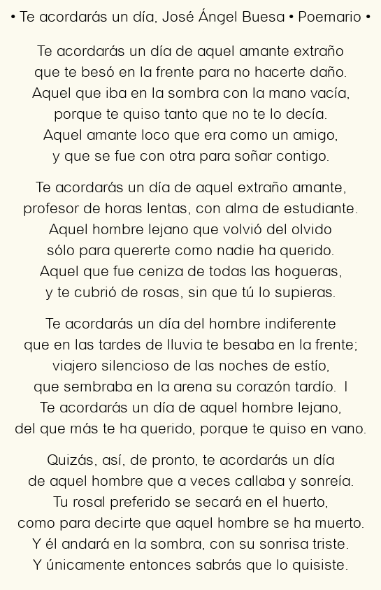 Imagen con el poema Te acordarás un día, por José Ángel Buesa
