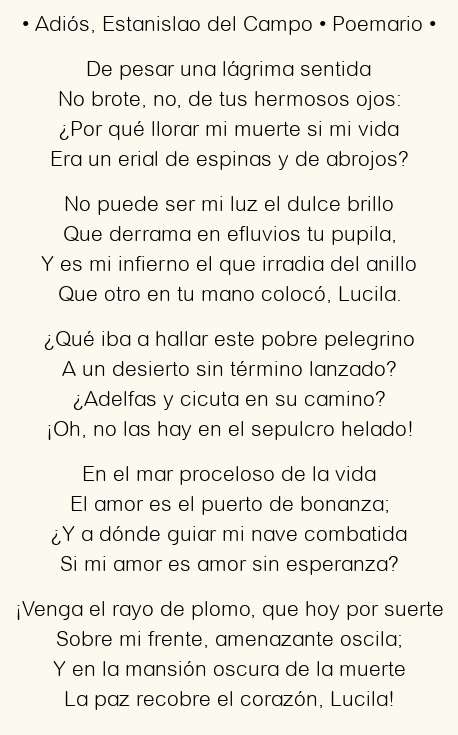 Imagen con el poema Adiós, por Estanislao del Campo