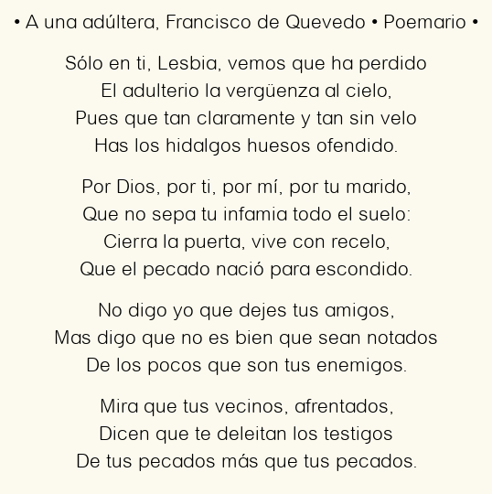 Imagen con el poema A una adúltera, por Francisco de Quevedo
