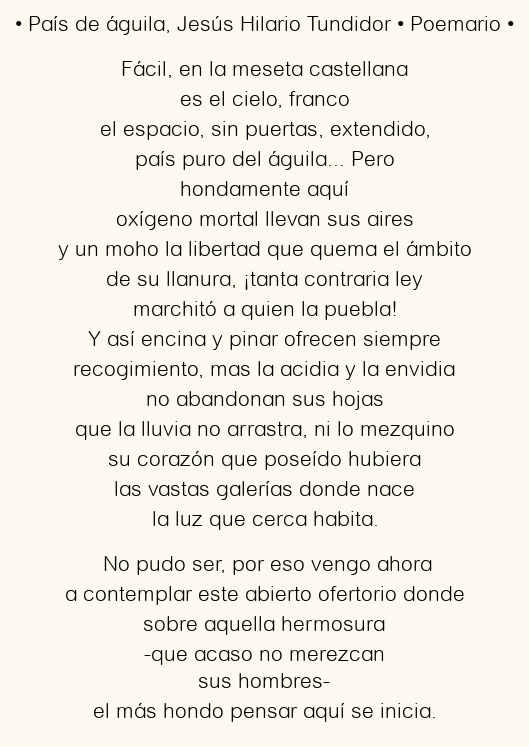 Imagen con el poema País de águila, por Jesús Hilario Tundidor