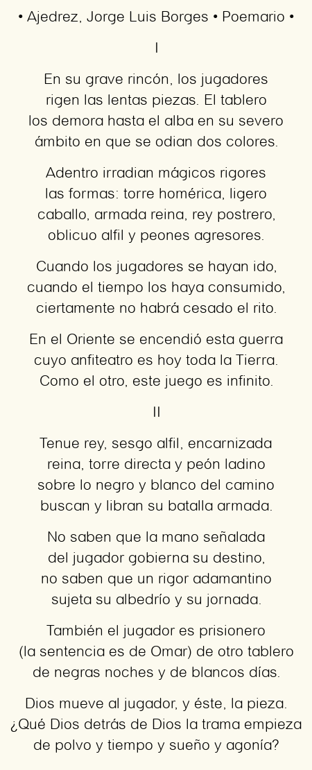 Imagen con el poema Ajedrez, por Jorge Luis Borges
