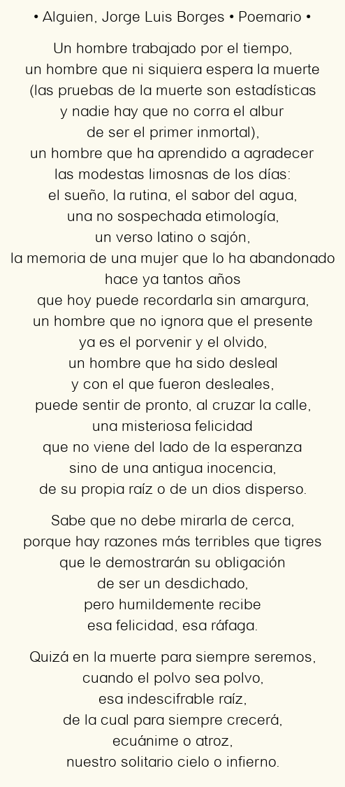 Imagen con el poema Alguien, por Jorge Luis Borges