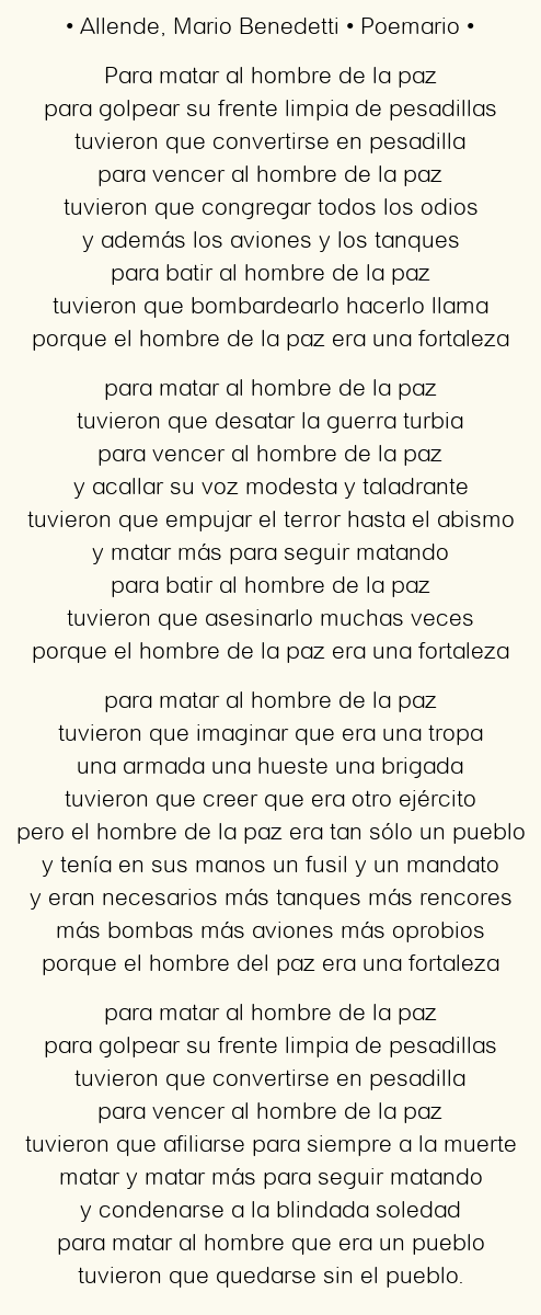 Imagen con el poema Allende, por Mario Benedetti
