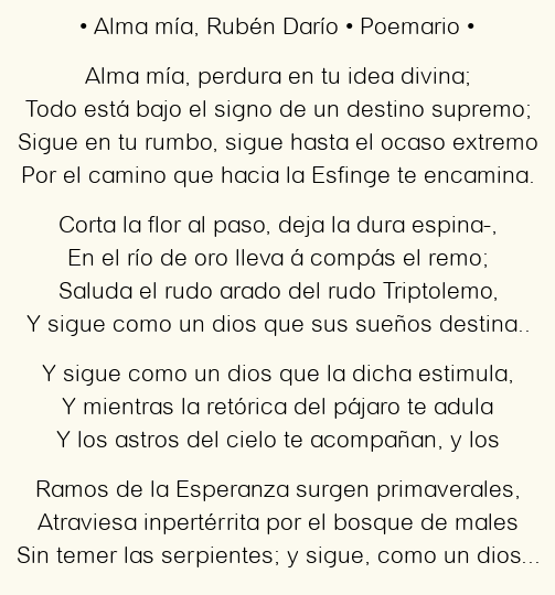 Imagen con el poema Alma mía, por Rubén Darío
