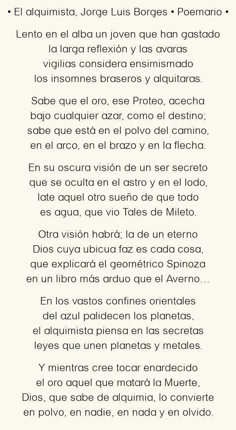 Imagen con el poema El alquimista, por Jorge Luis Borges