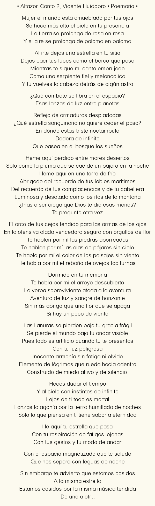 Imagen con el poema Altazor. Canto 2, por Vicente Huidobro