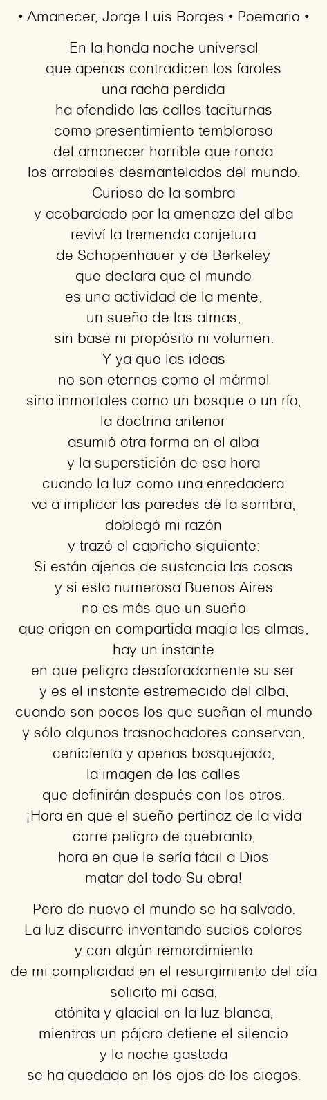 Imagen con el poema Amanecer, por Jorge Luis Borges
