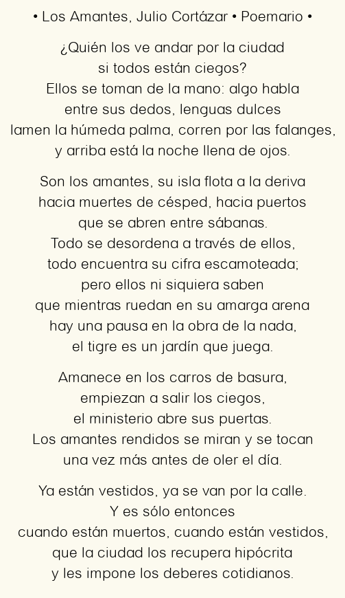 Imagen con el poema Los amantes, por Julio Cortázar