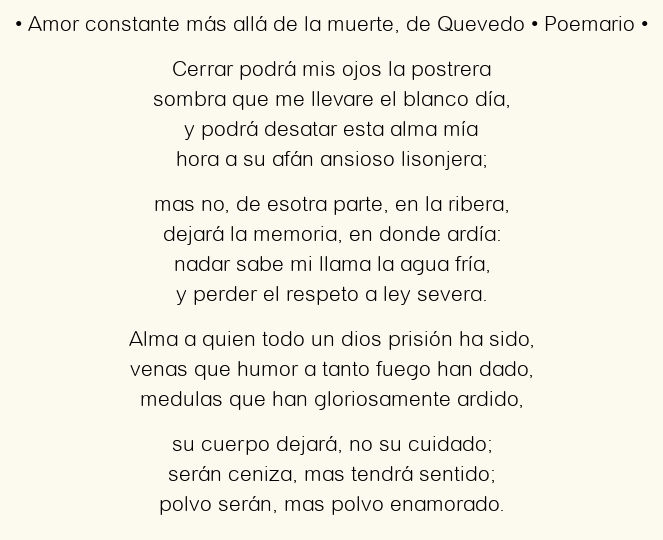 Imagen con el poema Amor constante más allá de la muerte, por Francisco de Quevedo