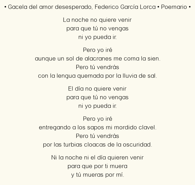 Imagen con el poema Gacela del amor desesperado, por Federico García Lorca