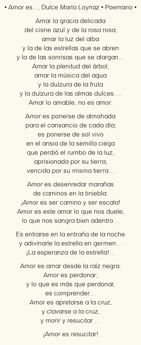 Imagen con el poema Amor es…, por Dulce María Loynaz