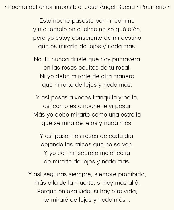 Imagen con el poema Poema del amor imposible, por José Ángel Buesa