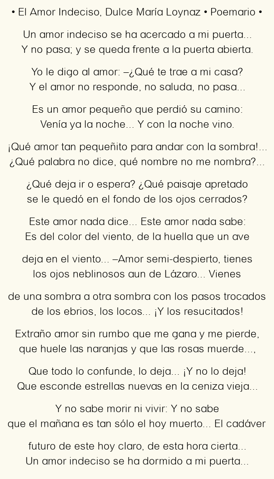 El Amor Indeciso, por Dulce María Loynaz