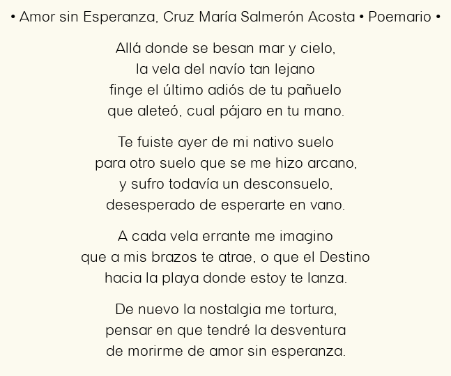 Imagen con el poema Amor sin Esperanza, por Cruz María Salmerón Acosta