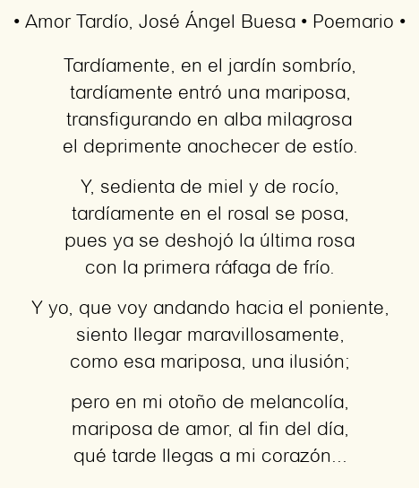 Imagen con el poema Amor Tardío, por José Ángel Buesa