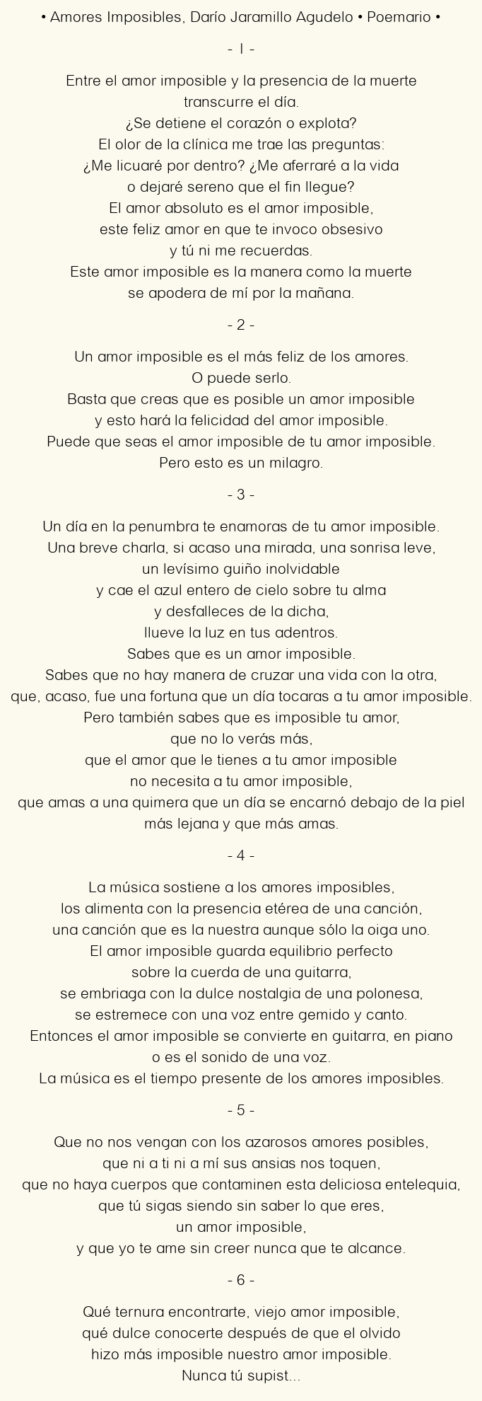 Amores Imposibles, por Darío Jaramillo Agudelo