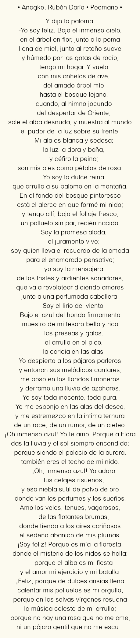 Imagen con el poema Anagke, por Rubén Darío