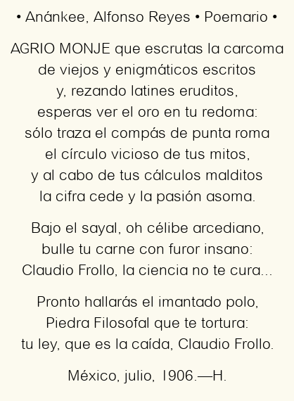 Imagen con el poema Anánkee, por Alfonso Reyes