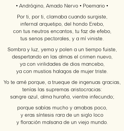 Imagen con el poema Andrógino, por Amado Nervo