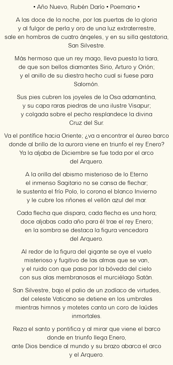 Imagen con el poema Año Nuevo, por Rubén Darío