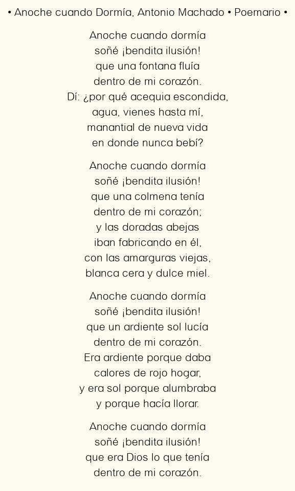 Imagen con el poema Anoche cuando Dormía, por Antonio Machado