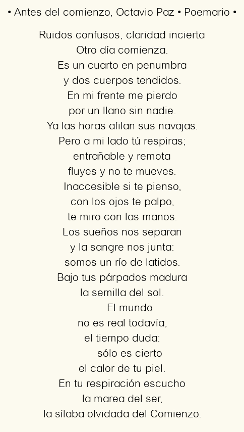 Imagen con el poema Antes del comienzo, por Octavio Paz