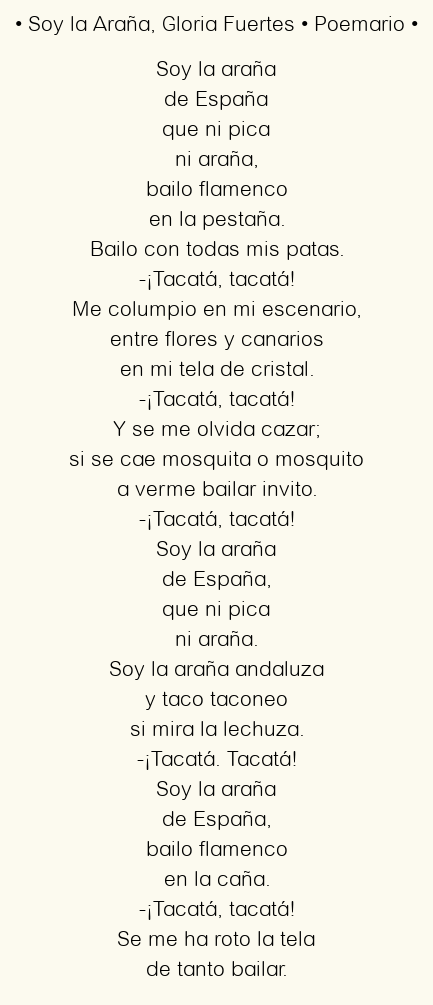 Imagen con el poema Soy la Araña, por Gloria Fuertes