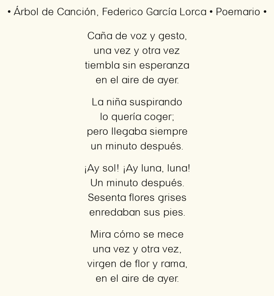 Imagen con el poema Árbol de Canción, por Federico García Lorca