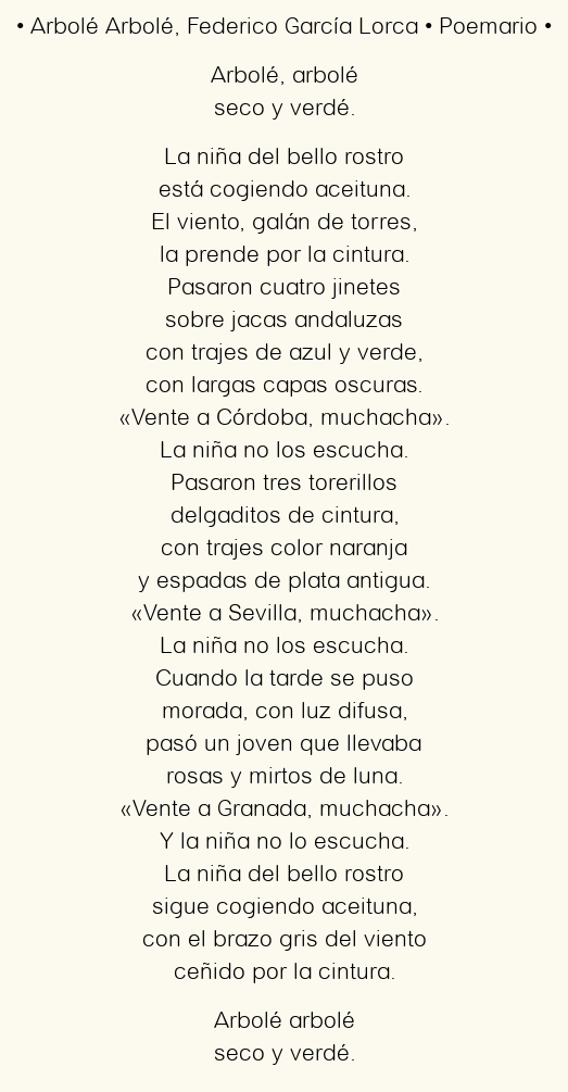 Imagen con el poema Arbolé Arbolé, por Federico García Lorca