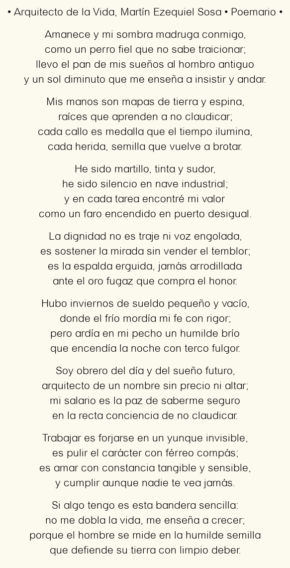 Imagen con el poema Arquitecto de la Vida, por Martín Ezequiel Sosa