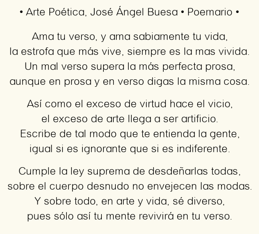 Imagen con el poema Arte Poética, por José Ángel Buesa