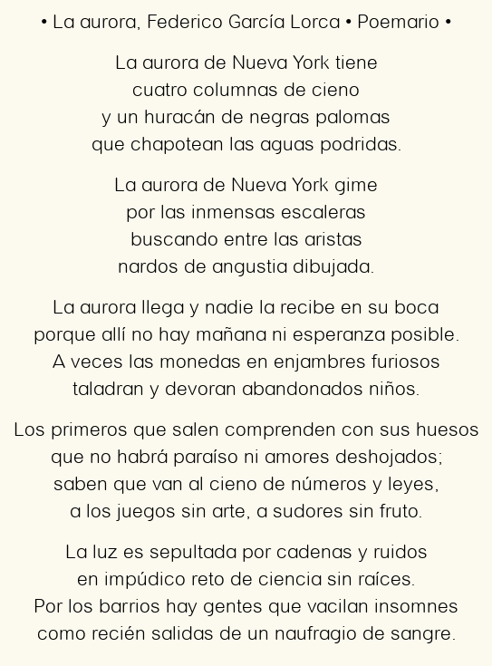 Imagen con el poema La aurora, por Federico García Lorca