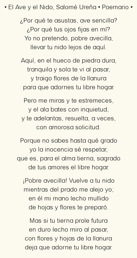 Imagen con el poema El Ave y el Nido, por Salomé Ureña