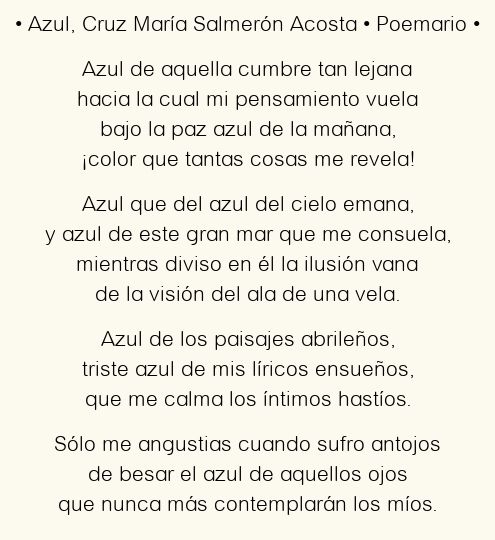 Imagen con el poema Azul, por Cruz María Salmerón Acosta