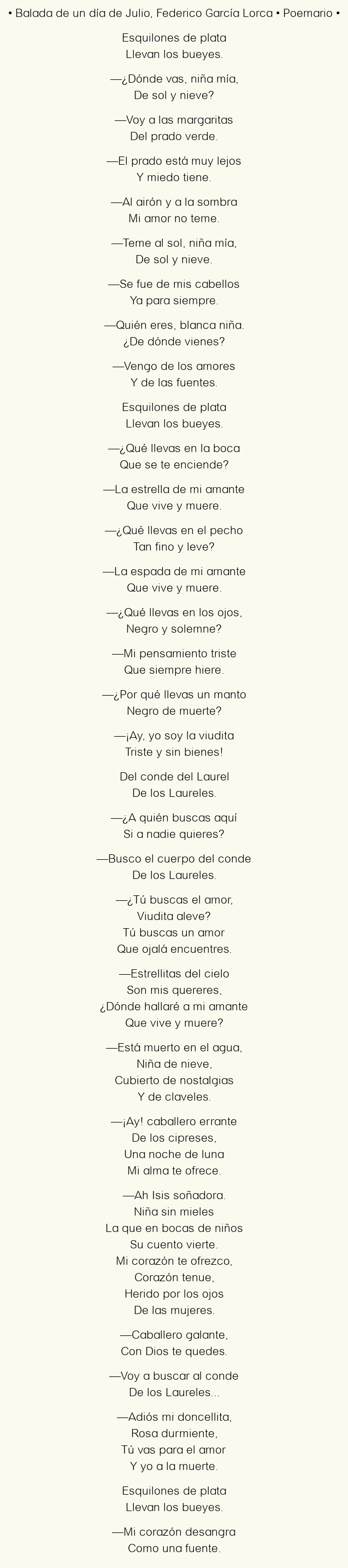 Imagen con el poema Balada de un día de Julio, por Federico García Lorca