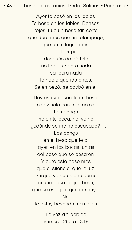 Ayer te besé en los labios, por Pedro Salinas