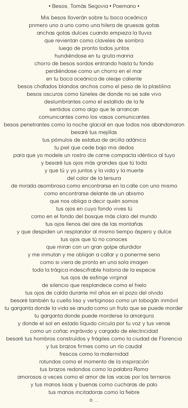 Imagen con el poema Besos, por Tomás Segovia