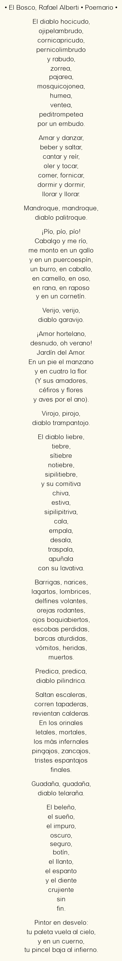 Imagen con el poema El Bosco, por Rafael Alberti