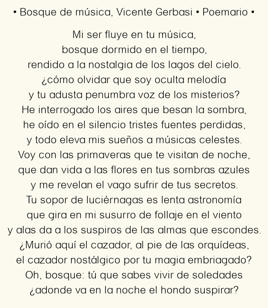 Imagen con el poema Bosque de música, por Vicente Gerbasi