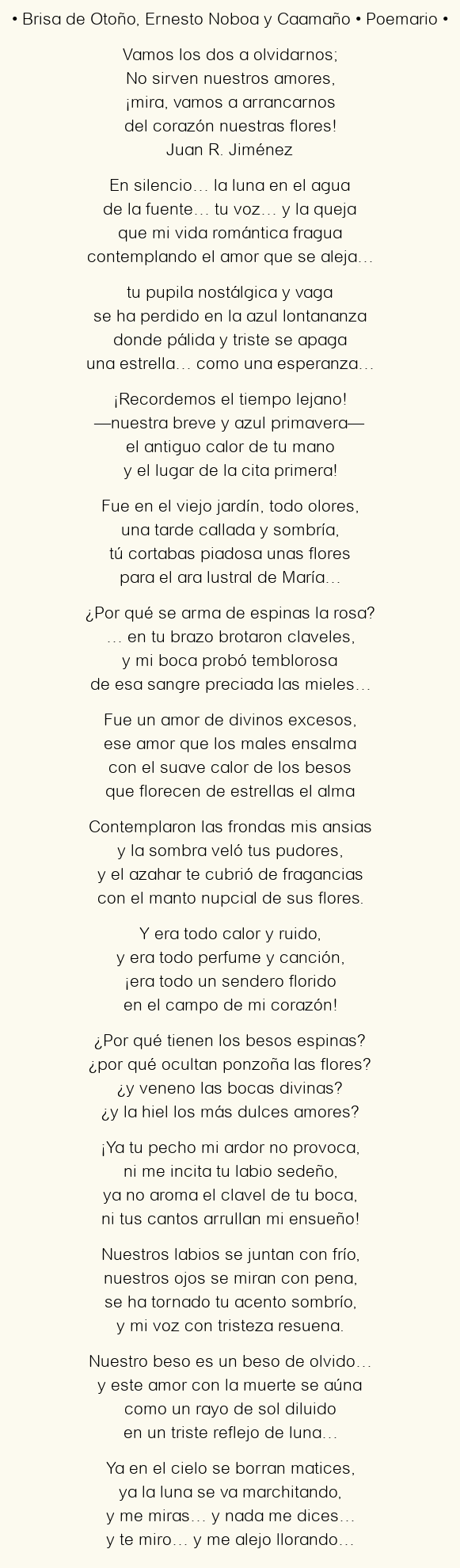 Imagen con el poema Brisa de Otoño, por Ernesto Noboa y Caamaño