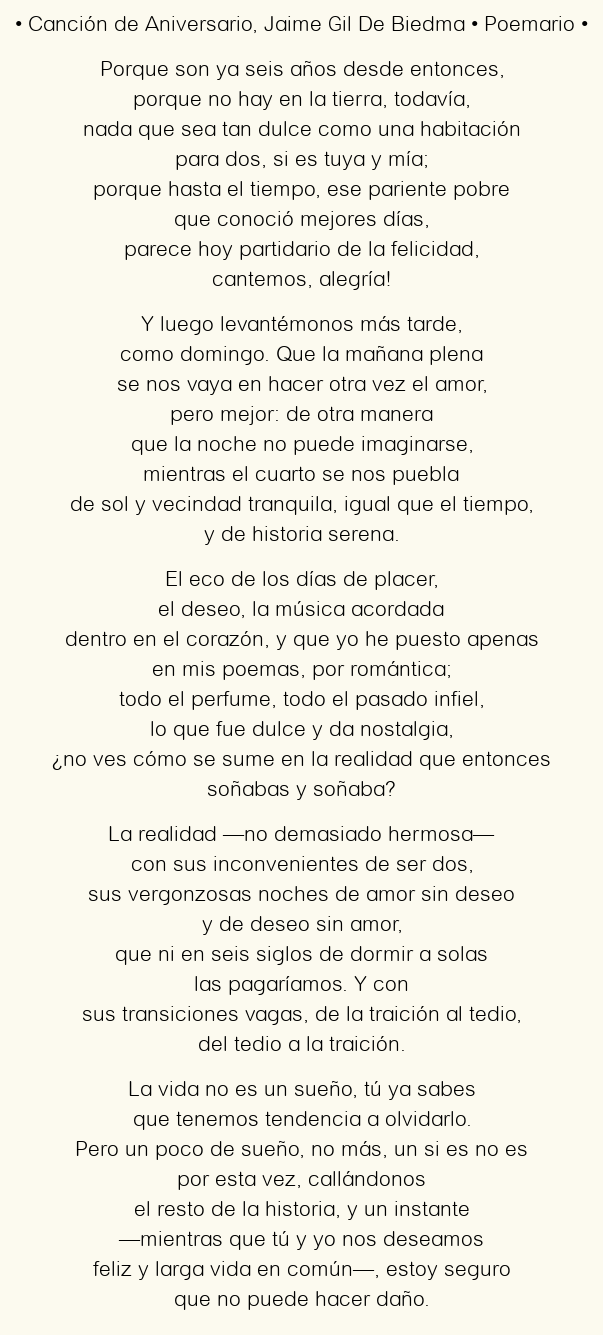 Canción de Aniversario, por Jaime Gil De Biedma
