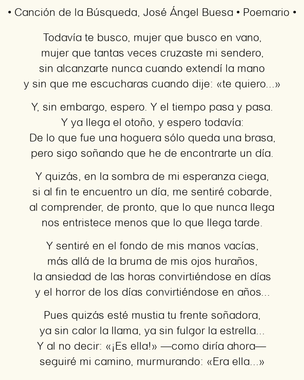 Imagen con el poema Canción de la Búsqueda, por José Ángel Buesa