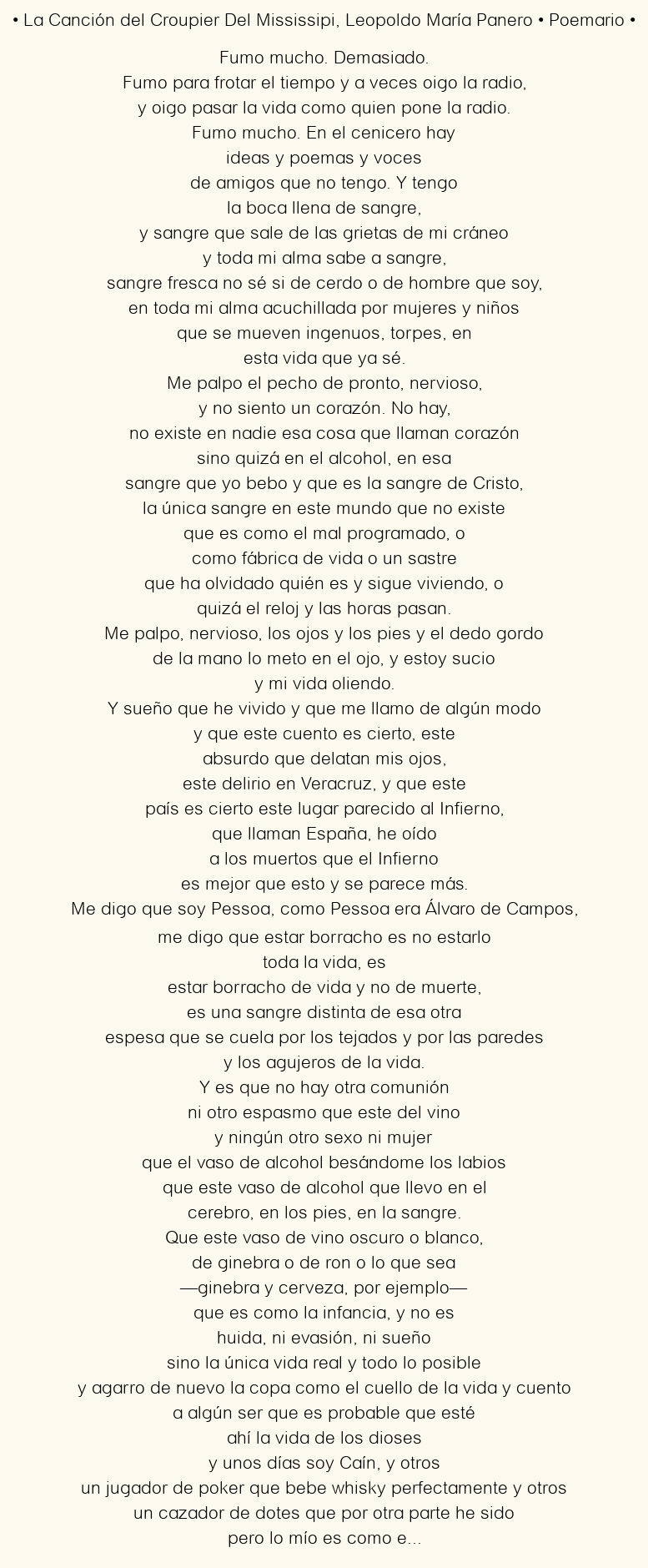 Imagen con el poema La Canción del Croupier Del Mississipi, por Leopoldo María Panero