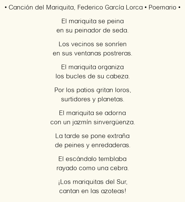 Imagen con el poema Canción del Mariquita, por Federico García Lorca