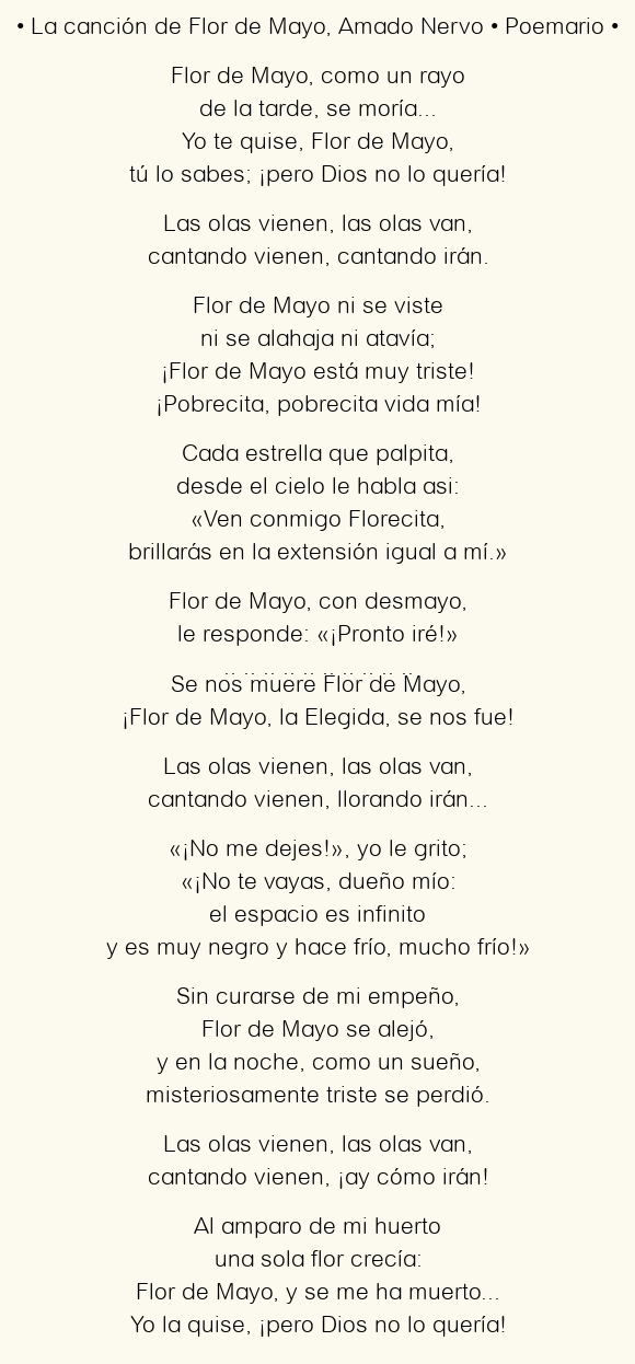 Imagen con el poema La canción de Flor de Mayo, por Amado Nervo