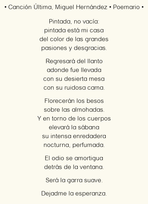 Imagen con el poema Canción Última, por Miguel Hernández