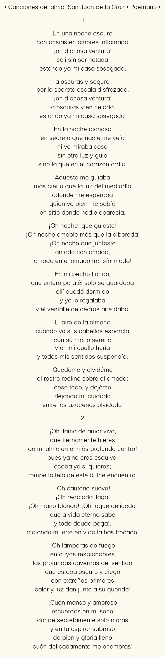 Imagen con el poema Canciones del alma, por San Juan de la Cruz