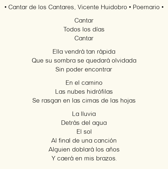 Imagen con el poema Cantar de los Cantares, por Vicente Huidobro
